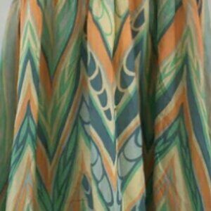 Lil India Green Blue Orange Chevron Print Silk Midi Pleated Dress Size 10 EUC